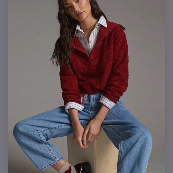 Anthropologie Dolan Left Coast Sherpa Quarter-Zip Pullover - Picture 2 of 4